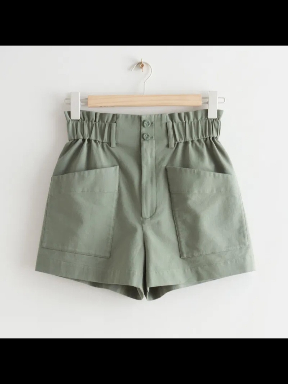 & Other Stories High-Waist Sage Green Paperbag Shorts